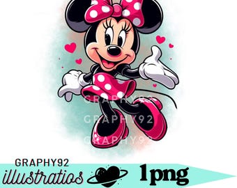 minnie mouse watercolor background, minnie mouse png clipart, cute minnie mouse, instant download