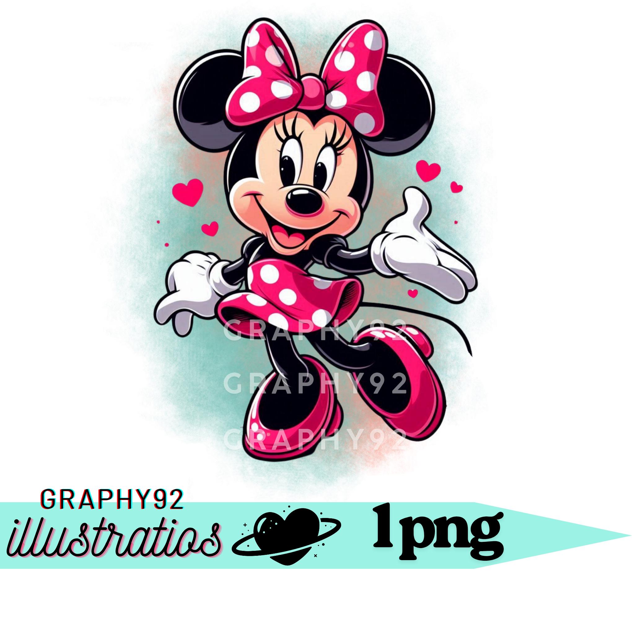 ミニーマウスの水彩画の背景、ミニーマウスのPNGクリップアート