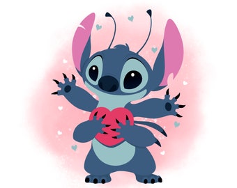 Stitch watercolour background, lilo and stitch png clip art, stitch png, instant download