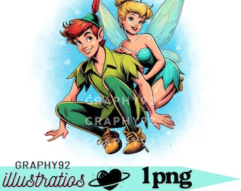 tinkerbell and peter pan png clipart, peter pan png, fairy tinkerbell, instant download