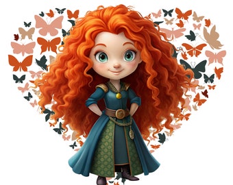 Princess merida png clipart, merida brave butterfly design, cute merida image, transparent background, instant download