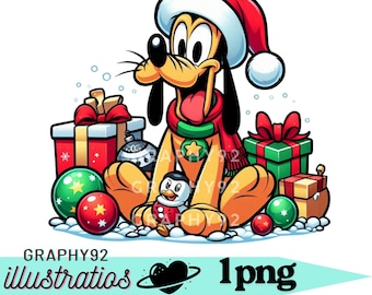 Pluto christmas design, pluto png clipart, mickey mouse friends, cute dog pluto, mickey pluto, instant download