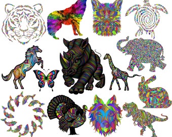 Geometric animals png bundle, colorfull animals png bundle, colorfull geometric animals, polygonal animals wall decor, geometric elephant