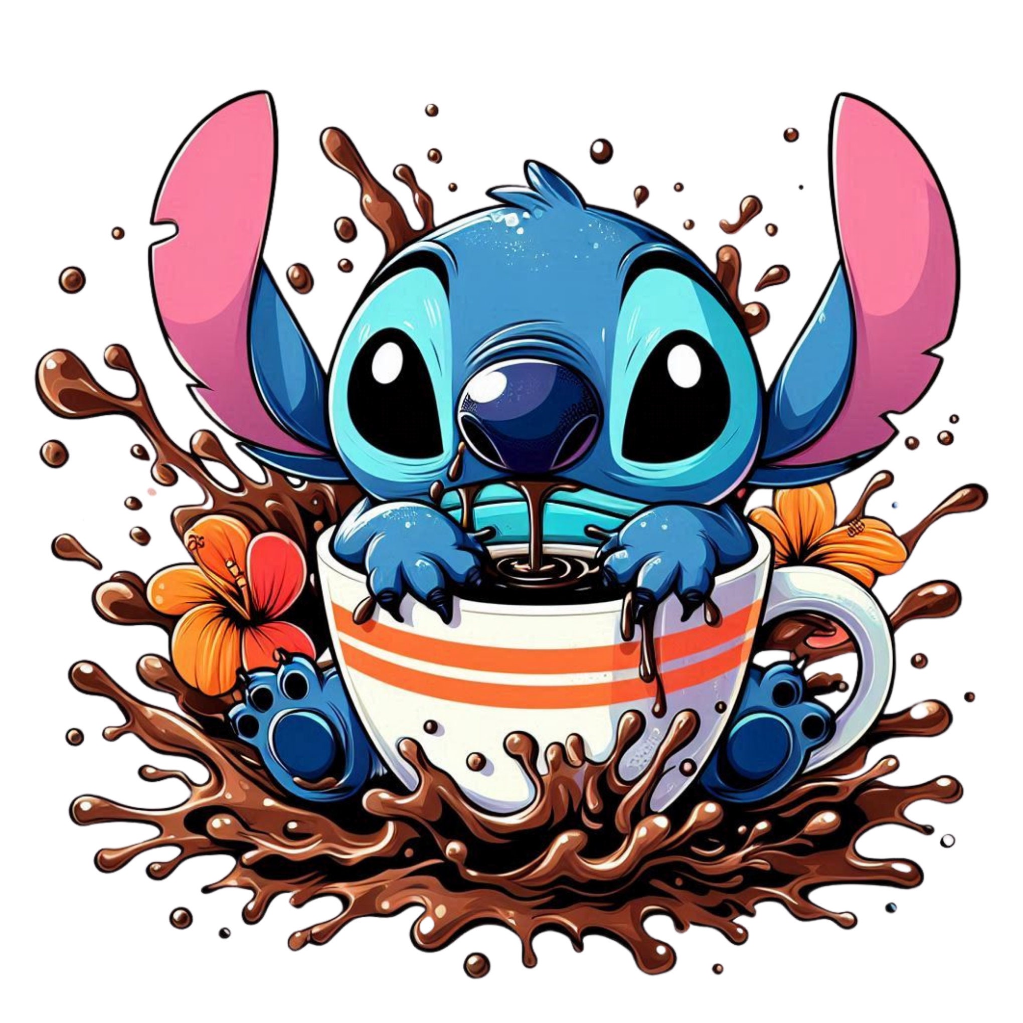 stitch png clipart, stitch coffee design, lilo and stitch character, cute stitch splash, instant download