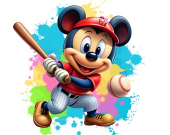 Mickey Mouse Baseball Player Clipart (PNG, Instant Download)