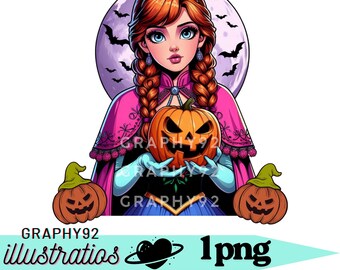 Princesa Ana PNG clipart, Princesa Ana Halloween, Princesa Frozen, Princesa Ana Calabaza, descarga instantánea