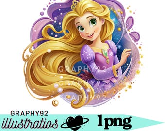 Rapunzel png clipart, Princess rapunzel png design, Princess birthday, tangled png, instant download