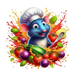 Ratatouille remy png clipart, Ratatouille fruit splash, mouse chef, Ratatouille chef, instant download