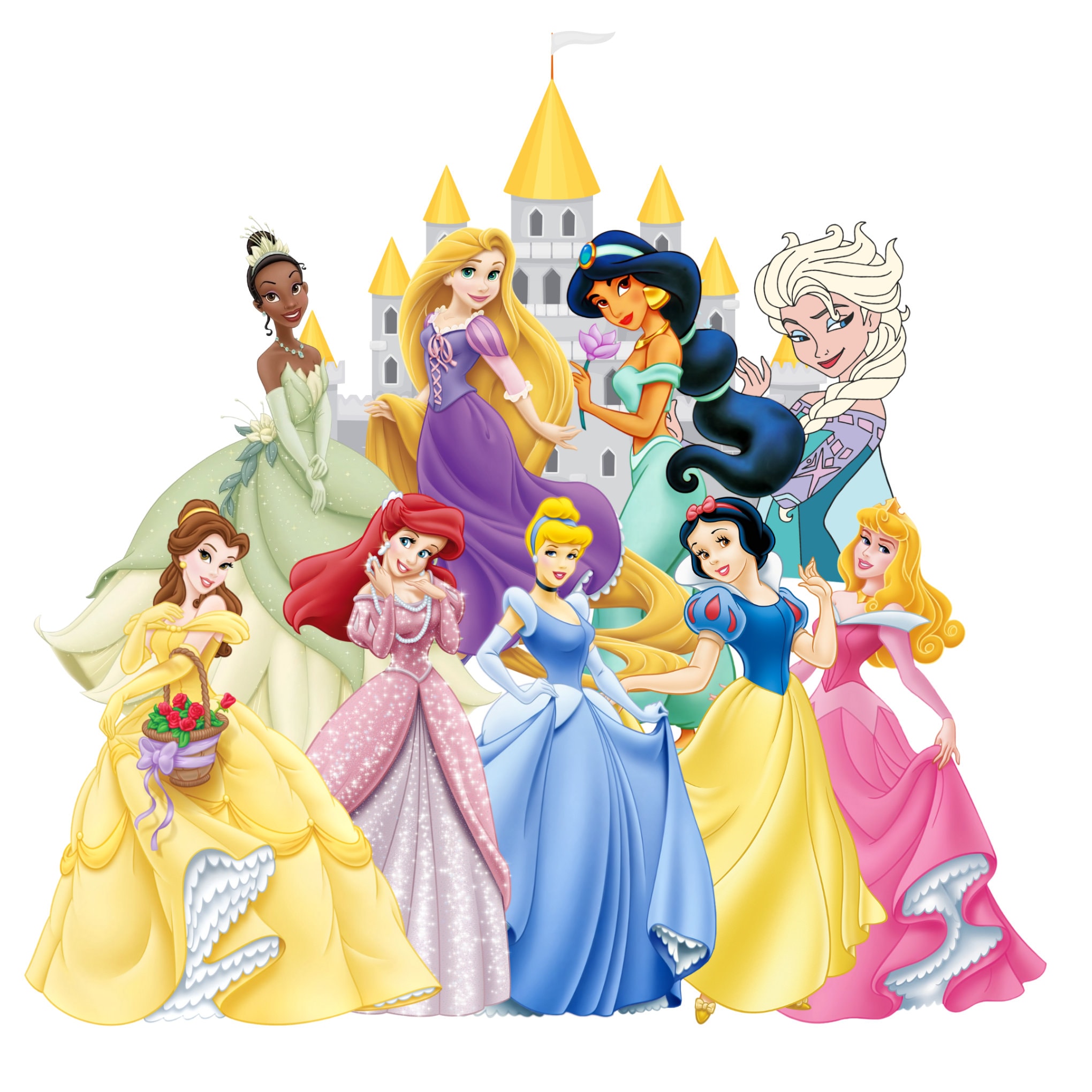 Princesses png clipart, Princess castle design, all Princesses, snow white, elsa, belle, tiana, rapunzel, ariel, instant download