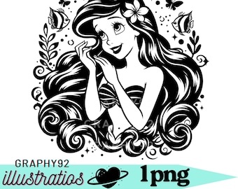 The little mermaid png clipart, Princess ariel png, Princess ariel silhouette, instant download