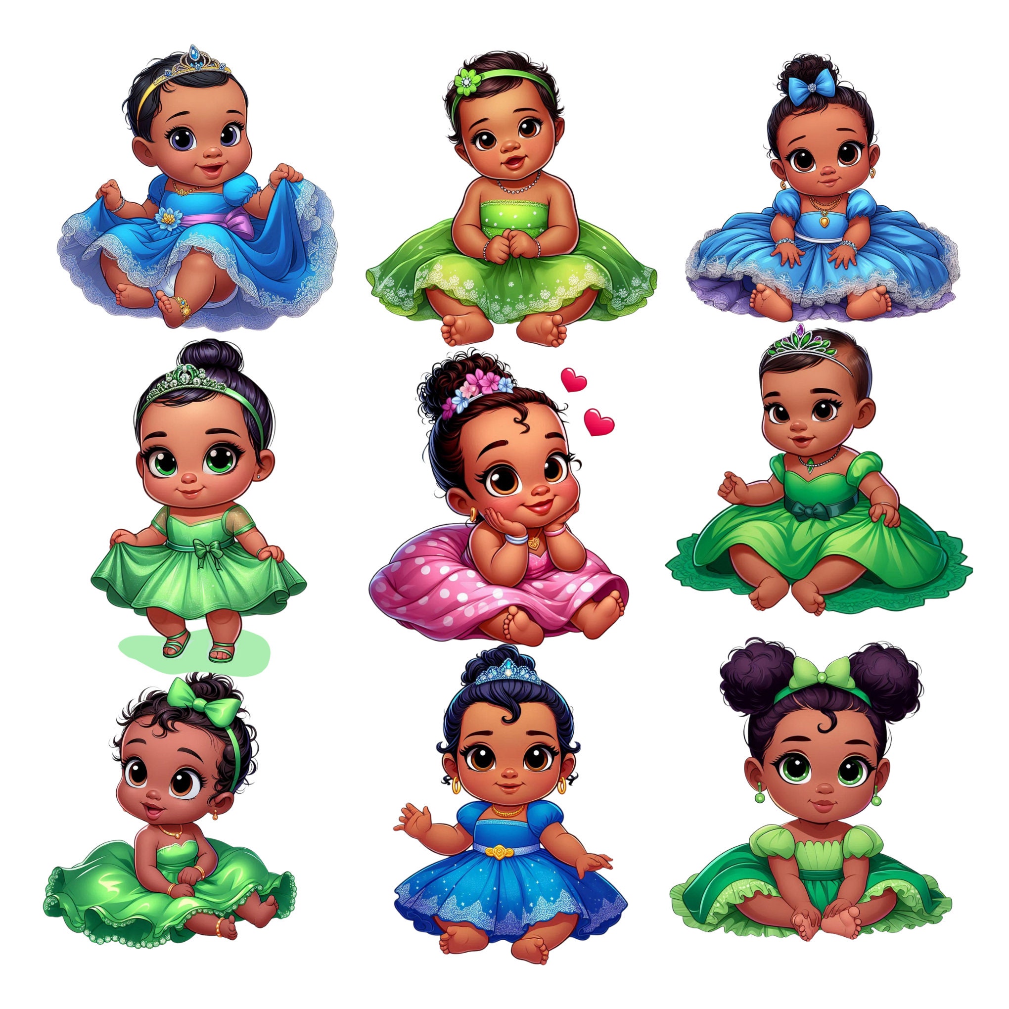 Baby Princess Tiana Png Bundle, Princess Tiana Png Clipart Set