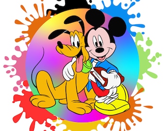 Fondo de acuarela de Mickey Mouse y Pluto, imágenes prediseñadas de Mickey Mouse, imágenes prediseñadas de Pluto, descarga instantánea