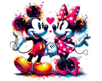 Mickey mouse and minnie mouse splash design, mickey mouse png clipart, minnie mouse png clipart, mickey birthday, instant download