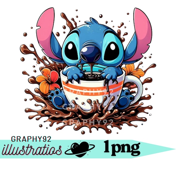 スティッチのPNGクリップアート、スティッチのコーヒーデザイン、リロ