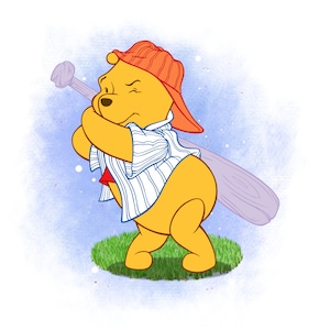 Winnie the pooh watercolour background,  the pooh png clip art, baseball player pooh, instant download