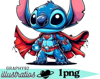 Stitch super hero, Stitch png clipart, hero stitch, cute stitch image, instant download