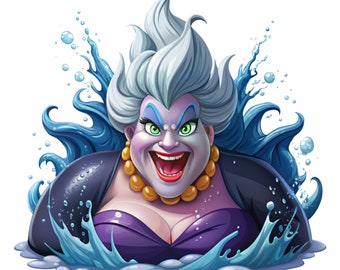 Villain ursula png clipart, ursula splash design, the little mermaid character, instant download
