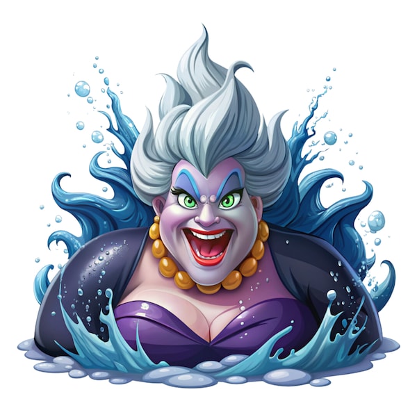 Villan ursula png clipart, ursula splash design, the little mermaid character, instant download