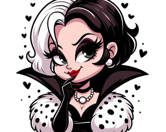 cruella de vil png clipart, villain png, 101 dalmatians character,  instant download