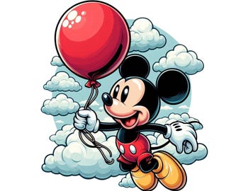 Imágenes prediseñadas PNG de Mickey Mouse, globo de Mickey Mouse, Mickey Mouse volando, cumpleaños de Mickey, descarga instantánea