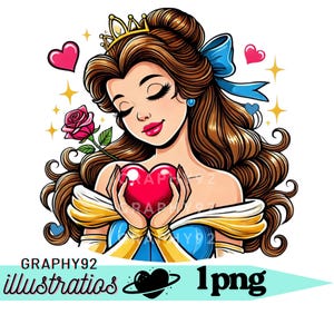 Clipart png principessa Belle, disegno d'amore Belle, San Valentino Belle, La bella e la bestia PNG, download immediato