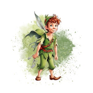 Peter pan watercolor background,  peter pan png clipart,  instant download