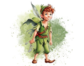 Peter pan watercolor background,  peter pan png clipart,  instant download