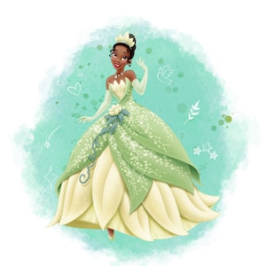 Prinses Tiana aquarel achtergrond, de prinses en de kikker png-clipart, tiana png, instant download