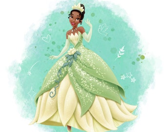 Sfondo acquerello principessa Tiana, la principessa e il ranocchio png clipart, tiana png, download immediato