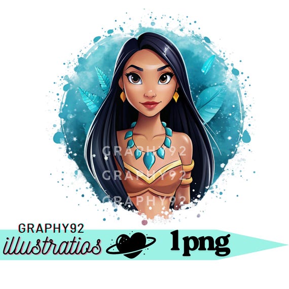 Pocahontas png clipart, Pocahontas watercolor background, Pocahontas png,  birthday design, instant download