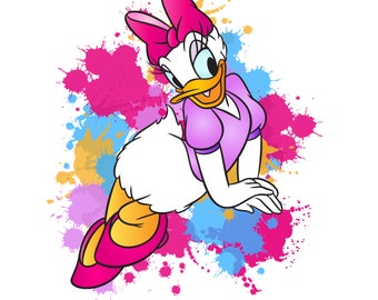 Daisy duck watercolor background, Daisy duck png clipart, daisy duck splash, mickey friends,  instant download