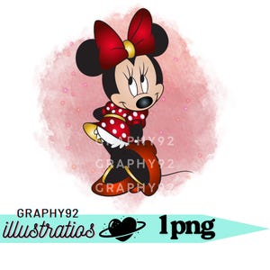 Minnie mouse watercolor background,  minnie mouse png clipart, minnie birthday, red background,  instant download