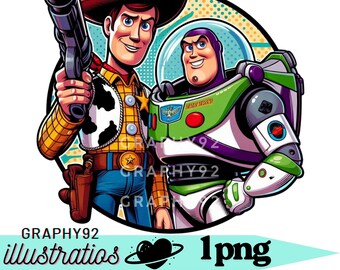 Sheriff Woody y Buzz Lightyear PNG clipart, Sheriff Woody PNG, Buzz Lightyear PNG, personajes de Toy Story, descarga instantánea