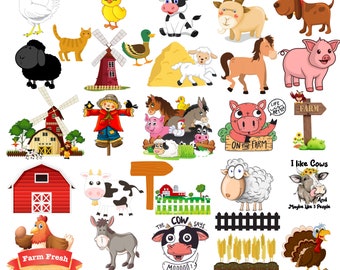 Farm life png bundle,  farm animals png bundle, clipart set, farmer png, farmyard animals png, cow, sheep, horse