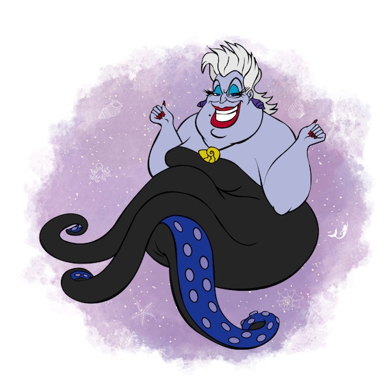 The little mermaid Ursula watercolour background, the little