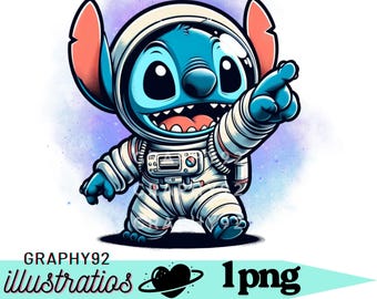 Stitch png clipart, stitch astronaut design, stitch space, lilo and stitch character, instant download
