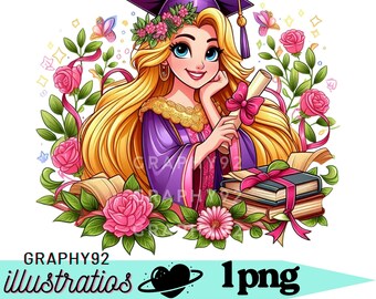 Princess rapunzel graduation design, rapunzel png clipart, tangled png, rapunzel school, instant download