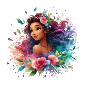 Princess Tiana watercolour background, the princess and the frog png clipart, tiana png, tiana flower design, instant download