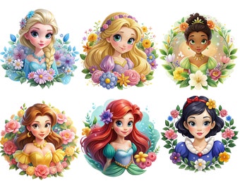 Lot princesse png, tous les cliparts png princesses, elsa congelés, belle, blanche comme neige, ariel, tiana, raiponce, téléchargement immédiat