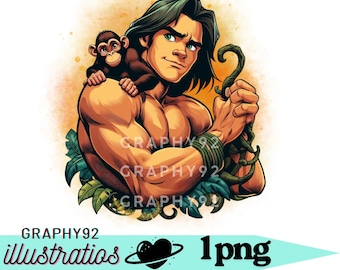 tarzan png clipart, tarzan watercolor background, tarzan and terk, instant download