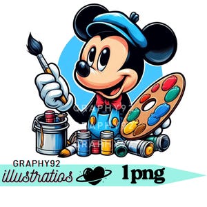 Malarz Myszki Miki, clipart Myszki Miki w formacie PNG, uroczy obrazek Myszki Miki, natychmiastowe pobranie