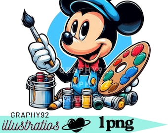 Mickey mouse painter, mickey mouse png clipart, cute mickey mouse image, instant download