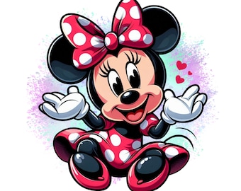 Minnie Mouse-png clipart, Minnie Mouse akvarellbakgrund, söt Minnie Mouse, omedelbar nedladdning