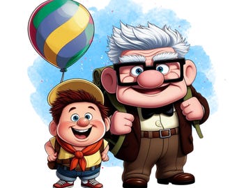 Casa de globos de Up, Carl y Russell, imágenes prediseñadas PNG de Up, Carl Fredricksen PNG, Russell PNG, descarga instantánea