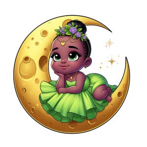 Tiana on the moon, Princess tiana png clipart, baby tiana, the princess and the frog png clipart, tiana png, instant download