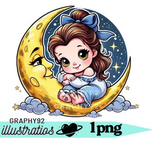 Principessa Belle sulla luna, Principessa Belle png clipart, Baby Belle, La bella e la bestia png, download immediato