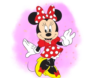 Fondo de acuarela de Minnie Mouse, clipart PNG de Minnie Mouse, fondo rosa, descarga instantánea