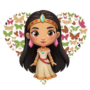 Pocahontas png clipart, Cute Pocahontas butterfly design, love design, transparent background, instant download