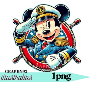 ミッキーマウスクルーズのデザイン、ミッキーマウスの船長、船、ミッキーマウスのPNGクリップアート、即時ダウンロード