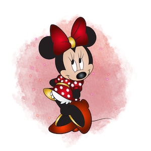 Minnie mouse watercolor background,  minnie mouse png clipart, minnie birthday, red background,  instant download